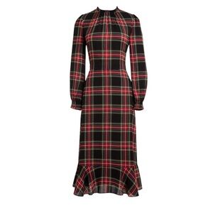 J. Crew Black & Red Tartan Long Sleeve Ruffle Dress Women’s 14 Festive Party